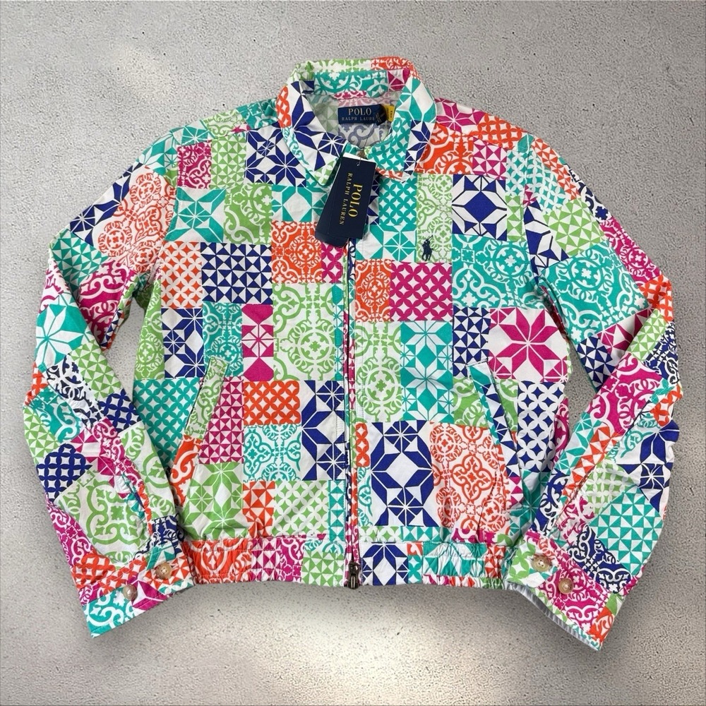 Polo Ralph Lauren Cotton Patchwork Geometric Eisenhower Bomber Jacket Sz S NWT